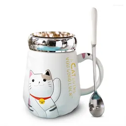 Mugs Cute Korean Mug Covered Spoon Student Office Drinking Cup Children Lovely Big Belly Catoon Coffee Milk