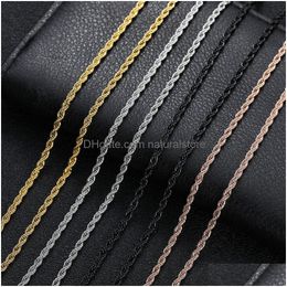 Chains M Stainless Steel Twisted Rope Chain Necklaces For Men Women Gold Black Hip Hop Titanium Choker Fashion Party Jewelry Drop Deli Dhw78