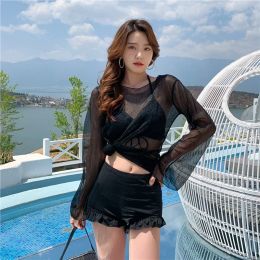 Cover-up New bikini sets Korean Swimsuit ThreePiece Bikins Cover up Swim Suit for Women High Waist Summer Beach Women's Swimming bq