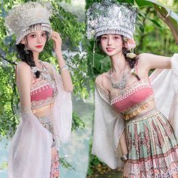 Stage Wear Xishuangbanna Miao Clothing Pography Ethnic Minority Style Girl Exotic Hanfu Skirt Set