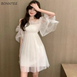 Dress Dress Women Popular Solid Daily Slash Neck Sweet Girls Off The Shoulder Vacation Party Preppy Style Ulzzang Allmatch Classic