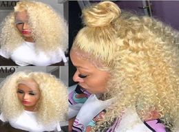 613 Blonde Curly Bob Wig For Black Women Short Synthetic Transparent Lace Front Wigs Pre Plucked 150 Density6736212