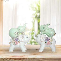 Decorative Objects Figurines 2x Elephant Ornaments Modern Gift Handicraft Home Party Decor Housewarming Elephant Statue Ceramic Sculpture for Wedding Gift