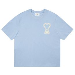 2024 Embroidered Love T-shirt Men's and Women's Loose Cotton Short Sleeve Round Neck T-shirt Couple Half Sleeve Designer T-shirt High Version Peach Heart