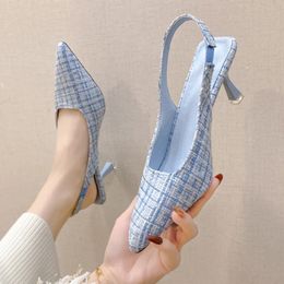 Brand Designer Slingbacks High Heels Pumps Women Blue Pointed Toe Party Shoes for Woman Summer Thin Heeled Sandals Ladies 240228