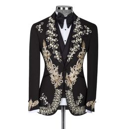 Suit for Men 2 Pieces Blazer Vest Appliques Beads Pearl Formal Work Wear Plus Size Wedding Groom