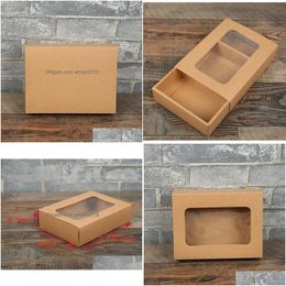 Gift Wrap 18.5X14X4.5Cm Kraft Paper Gift Boxes Packaging Box With Window Socks Handmade Der Drop Delivery Home Garden Festive Party Su Dhxo1