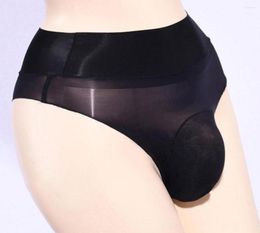 Underpants Men Transparent Briefs Sheer High Waist Panties Glossy Oily Pouch Underwear Thong UltraThin Sissy3083188