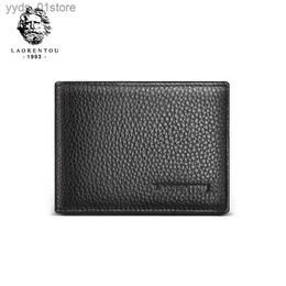 Money Clips LAORENTOU Card Holder For Mens Genuine Leather Male Wallet Driver License Holder Vintage Boy Light Thin Small Bus ID Card wallet L240306