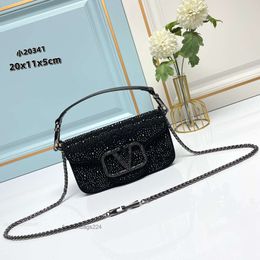 Valenteno New Bag Fashion Lady 2024 Classic Bling Evening Purse Diamond Magnetic Buckle Chain Mini Crystal Handbag Single Shoulder Bags Crossbody OFXC71BC 71BC