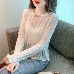 Women's Blouses 2024 Autumn Long Sleeve Blouse Sexy Hollow Out Shirts Fashion Women White Tops Loose Clothing Elegant Blusas 28863