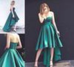 2017 Vogue High Low Hunter Green Prom Dresses Sweetheart Elastic Satin Lace Up Plus Size Evening Dress Formal Cocktail Party Gowns6098548