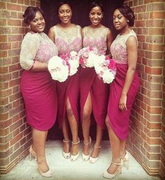 bella naija Burgundy Bridesmaid Dresses White Lace Top Short African Wedding Guest Dresses red dresses for wedding party bridesmai6494995