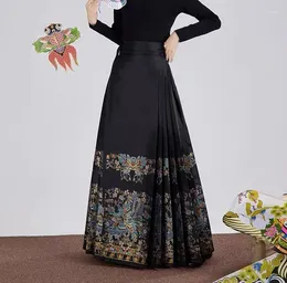 Skirts Improved Hanfu Horse Face Skirt Women Embroidery Chinese Traditional Weaving Gold Pleats Plus Size