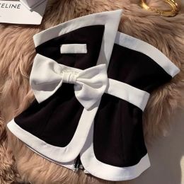 Camis Summer 3D Bowtie Sleeveless Shirts Bow Belted Tanks Thin Spliced Vest Black White Contrast Color Corset Tube Tops Bustier Tops
