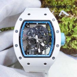 Exciting Watch Nice Watch RM Watch RM055 Automatic Mechanical Watch Series Ceramic Manual Machinery 49.9*42.7mm Rm055 White Ceramic Blue Inner