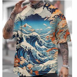 Men's T-Shirts 2024 New T Shirts For Mens Short Sleeve Tops Japanese Style Ukiyoe Graphic Clothing Oversized Summer Apparel Street Male T-Shirt