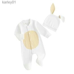 Footies Newborn Baby BoyGirlClothes Easter OutfitLongSleeve Bunny Footie Snap Up JumpsuitRomperBodysuit Hat Set YQ240306