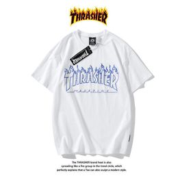 Designer THRASHER Hoodie Y2K Classic Hellstar Shirt Flame Print Loose Short Sleeve Couple Half Sleeve T-shirt Brand Thrasher Oversize Flame Printing 9664
