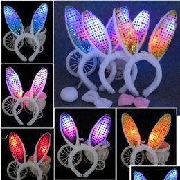 Party Favour Easter Led Light Flashing Fluffy Rabbit Ears Party Favour Headband Sequins Headdress Bunny Costume Accessory Cosplay Drop D Dhozs