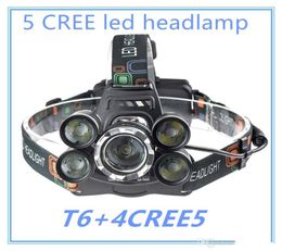 Brand designer 5 LED Headlight 15000 Lumens T6 Head Lamp High Power LED Headlamp +2pcs 18650 Battery +Charger+car charger8452776