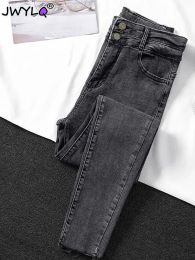 Jeans Classic Double Button Slim Pencil Denim Pants Female Spring Autumn Thin Stretch Anklelength Womens Jeans Allmatch Jeans Woman