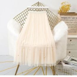 skirt ZOKI Fashion Tulle Skirt Elegant Women Summer High Waist Mesh Pleated Skirt 2023 New Pearl Pink Midi Skirt Chic Maxi Tutu Skirt