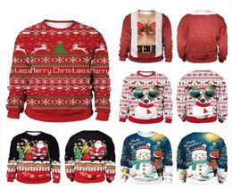 Men039s Sweaters Men Women Ugly Christmas Red Funny Sweatshirts 3D Elk Printed Merry Jumper Tops Holiday Party Xmas Pullovers6413269