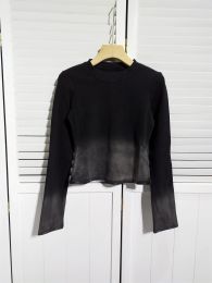 T-shirt 2023 new women fashion long sleeve sexy casual black gradual change ripped knit bottoming top 0916