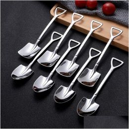 Spoons Stainless Steel Spoon Mini Shovel Shape Coffee Ice Cream Desserts Scoop Fruits Watermelon Square Creative Kitchen Tools Drop Dh7Mv