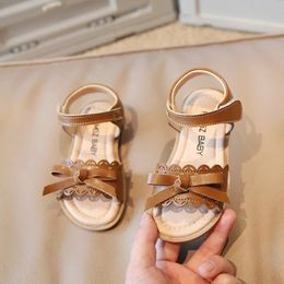 Girls Sandals Summer Ruffles Bowknot Classic Infant Girl's Sandal Kids Sliders Toddler Open Toe Hook-loop Children Flat Shoes 240304