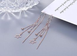 Stud S925 Silver Needle Long Tassel Small Bead Earrings Fivepointed Star Fashion Personality Women3578544