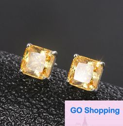 American Popular Yellow Diamond Stud Earrings Vintage Earrings Fashion Elegant Ear Studs Female Square