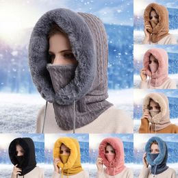 Berets Integrated Hood Cap Winter Warm Hat Cold-Proof Outdoor Women Headgear Ski Bib Face Riding Hats