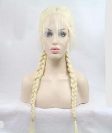 Blonde 613 Double Braids Synthetic full wig Braided Lace Front Wig with Baby Hair Wig Heat Resistant Fiber Middle Part31491468897363