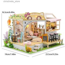Architecture/DIY House Doll House Cat Cafe Mini DIY Small Kit Making Room Toys Home Bedroom Decoration with Furniture Wooden Cr