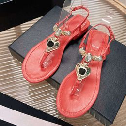 Slippers Xiaoxiangfeng Love Clip Low Heel Water Diamond Metal One Word Buckle Strap Round Open Toe Sandals Female