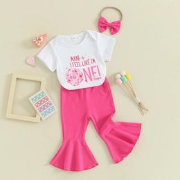Clothing Sets Toddler Baby Girls Birthday Outfit 1-5T Sweet Short Sleeve Romper Shirts Bell Bottom Summer Flare Pants Clothes Set