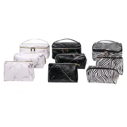 Cosmetic Bags 3Pcs PU Leather Handbag With Zipper For Travel Bathroom Home