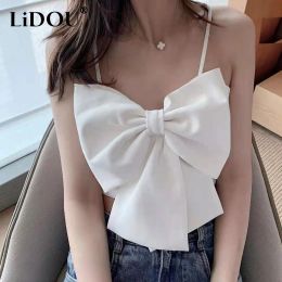 Camis Summer New Solid Colour Sleeveless Bow Sexy Sling Women American Style High Street Fashion Y2K Street Nightclub Ventilate Tops