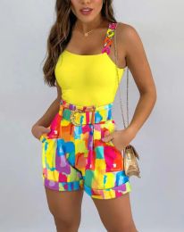 Sets Casual Two Piece Sets Womens Outifits Fashion Chain Strap Sleeveless Tank Top & Colorblock Pocket Design Shorts Set With Belt