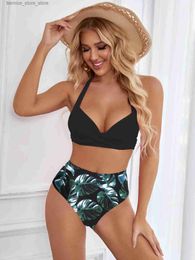 Women's Swimwear Sexy High Waist Bikinis 2024 New Halter Women Swimsuit Female Bikini Set Print Bodysuit Bathing Suit Summer Biquini XXL Q240306