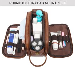 Toiletry Bag for Men Large Travel Shaving Dopp Kit Waterresistant Bathroom Toiletries Organizer PU Leather Cosmetic Bags 240229