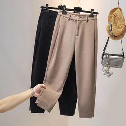 Women's Pants Patches Woolen Women High Waist Harem Female Solid Color Ankle Length Casual Pantalones Mujer Autumn