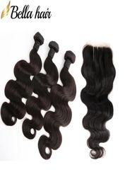 Peruvian Human Hair Bundles With Closures Body Wave Hair Wefts with Lace Closure 3 Part Virgin Hair Extension Bellahair5147878