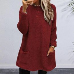 Gym Clothing Thick Plush Warm Sweater Women's Medium Length Pullover Round Neck Loose Thickened 22 Autumn Winter