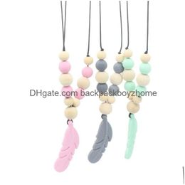 Party Favour Baby Teething Toy Sile Training Teethers Necklace Feather Pendant Chewing Beads Pacifier Clip Best Gifts Jn10 Drop Deliver Dhhc7