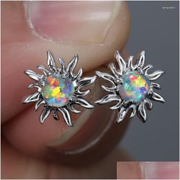 Stud Earrings Charm Female White Blue Opal Round Classic Sier Colour Small Sun Trendy Bride Wedding For Drop Delivery Dhevt