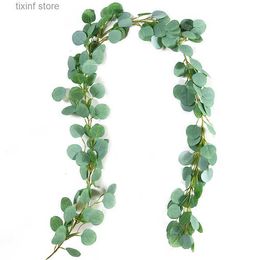 Decorative Flowers Wreaths New encryption simulation plant eucalyptus round leaf vine long leaf eucalyptus leaf ivy vine home wedding decoration T240306