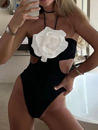 Swimwear 3D Floral Cut Out Swimsuit Women One Piece 2023 Halter Sexy Swimwear Female Bathers Bathing Swimming Swim Suit Beachwear